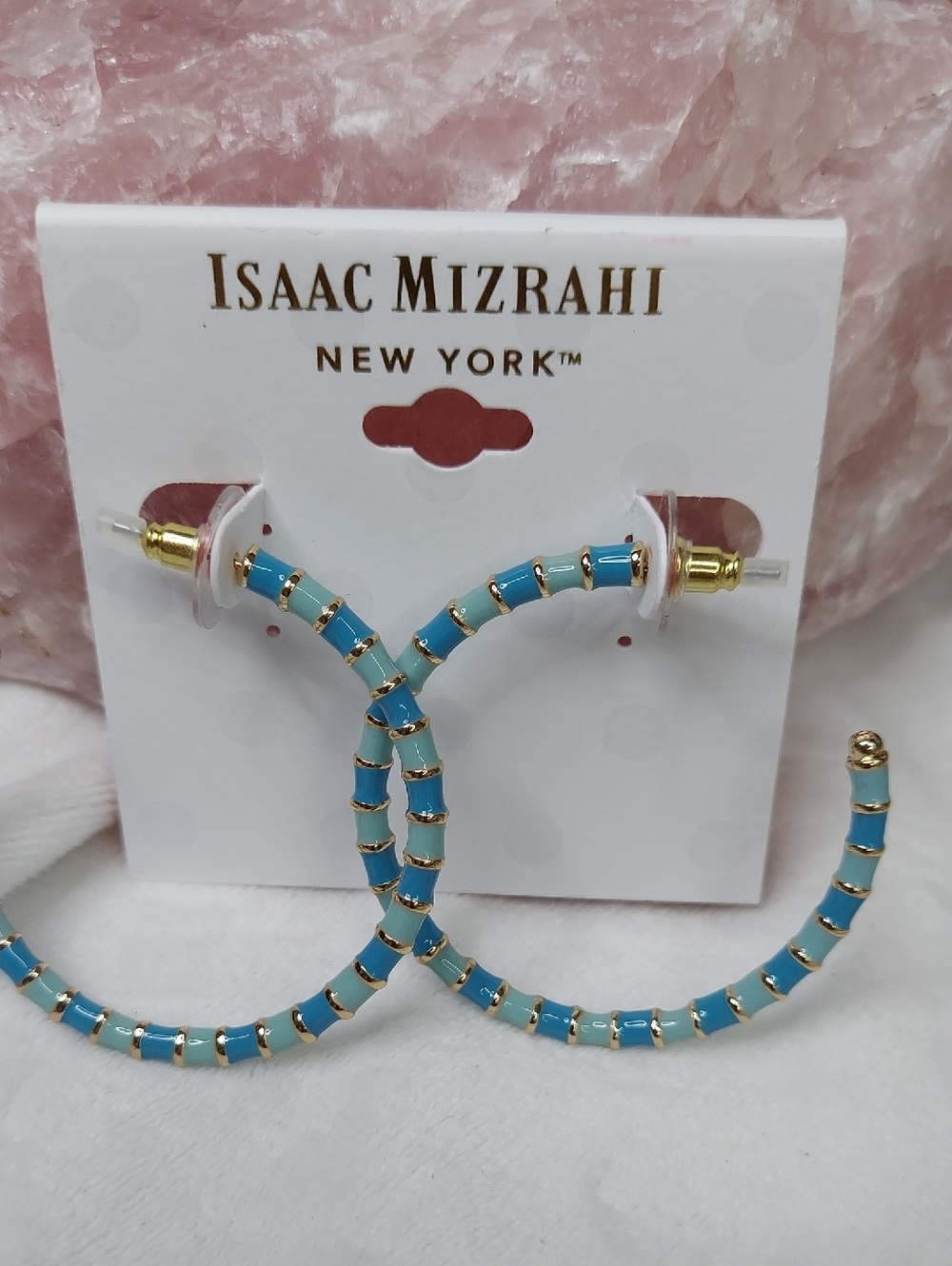 Isaac Mizrahi Blue and Gold Beaded Hoop Earrings